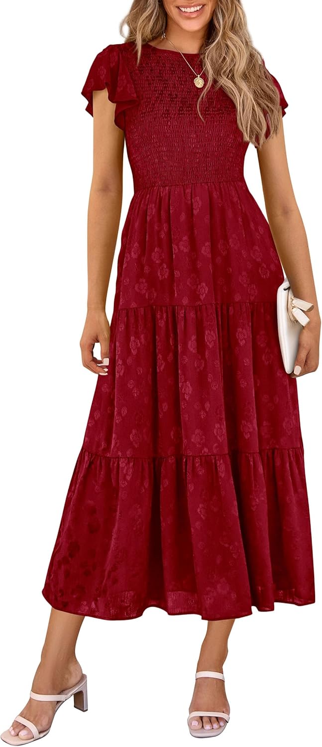 PRETTYGARDEN Midi Dresses for Women 2026 Summer Floral Cap Sleeve