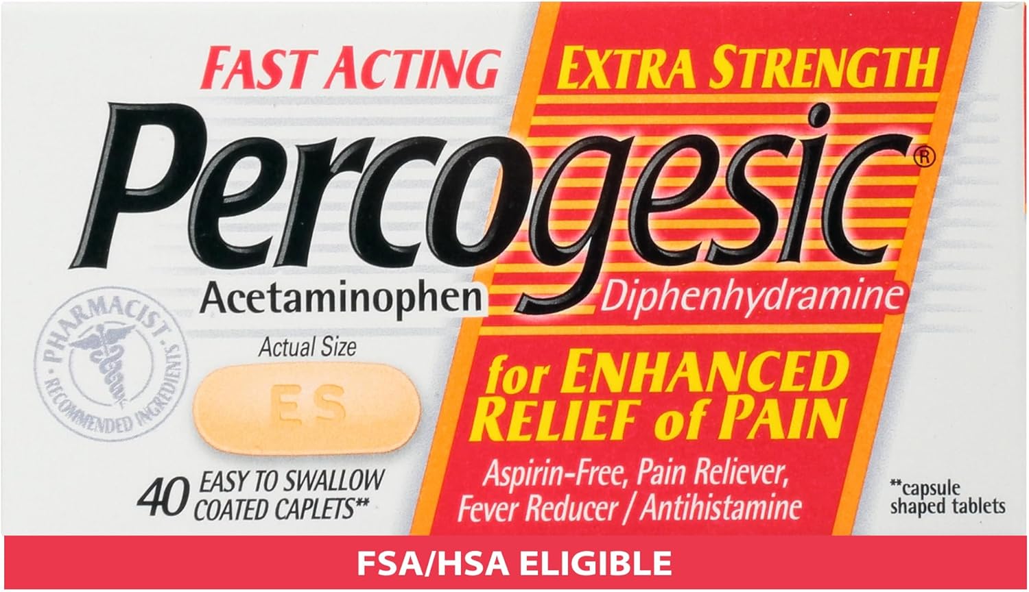 Percogesic Extra Strength Pain Relief | Aspirin Free Dual Action