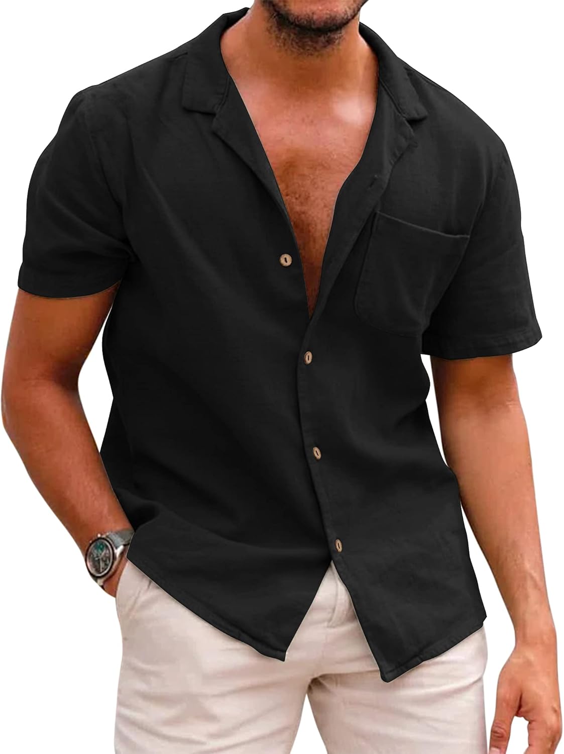 COOFANDY Men’s Linen Short Sleeve Shirts Button Down Casual Summe