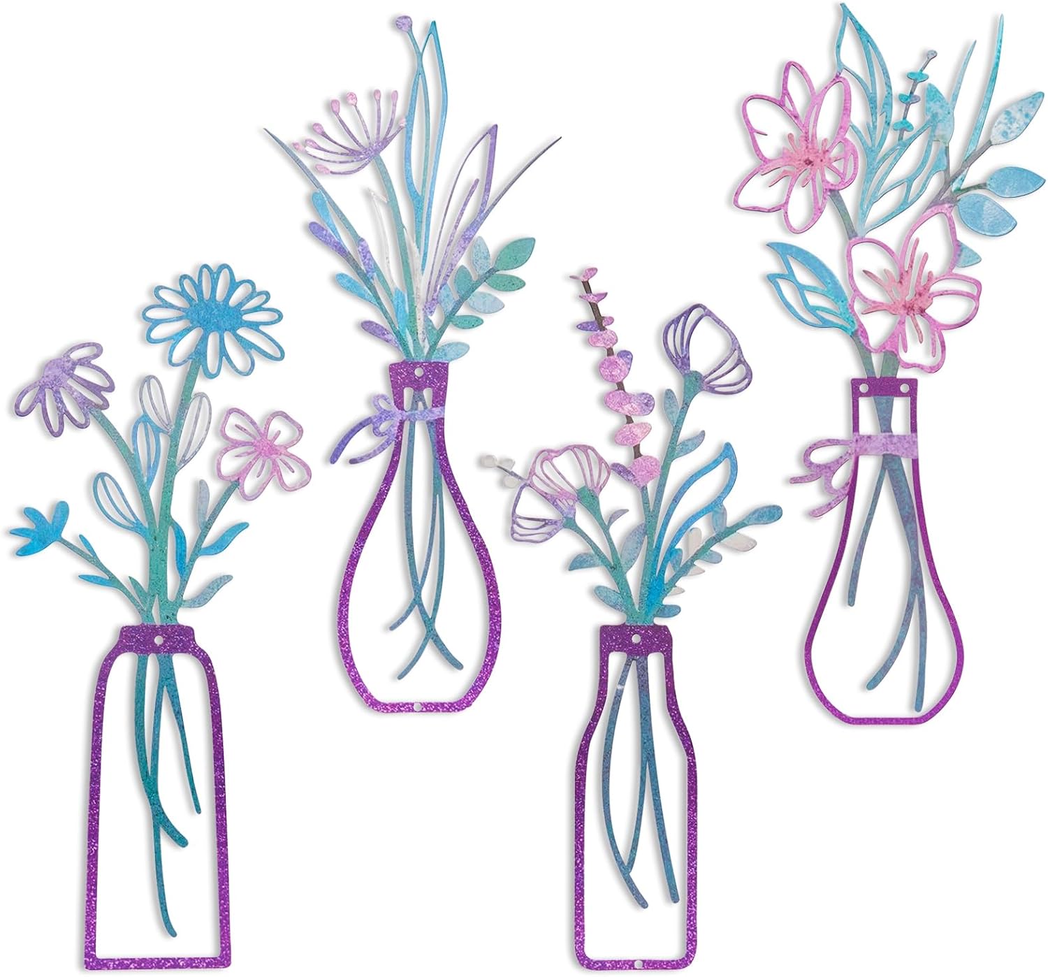 4 Pieces Metal Flowers Wall Arts Rustic Farmhouse Home Wall Decor