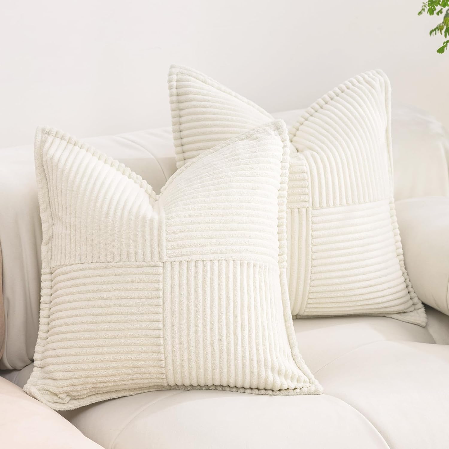 Puncuntex Corduroy Cream White Throw Pillow Covers 18×18 Inches S