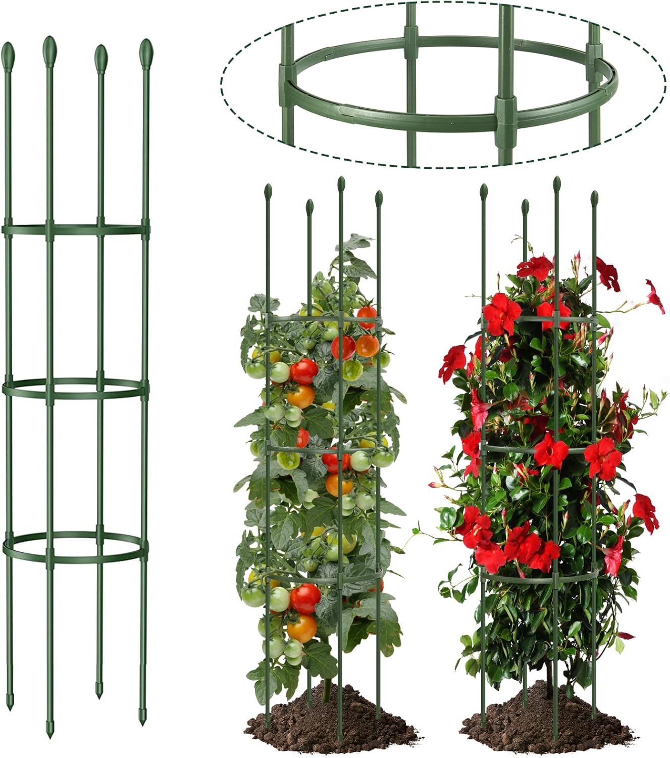 Round Heavy Duty Tomato Cage – 55 Inch Steel Core Plastic Coated