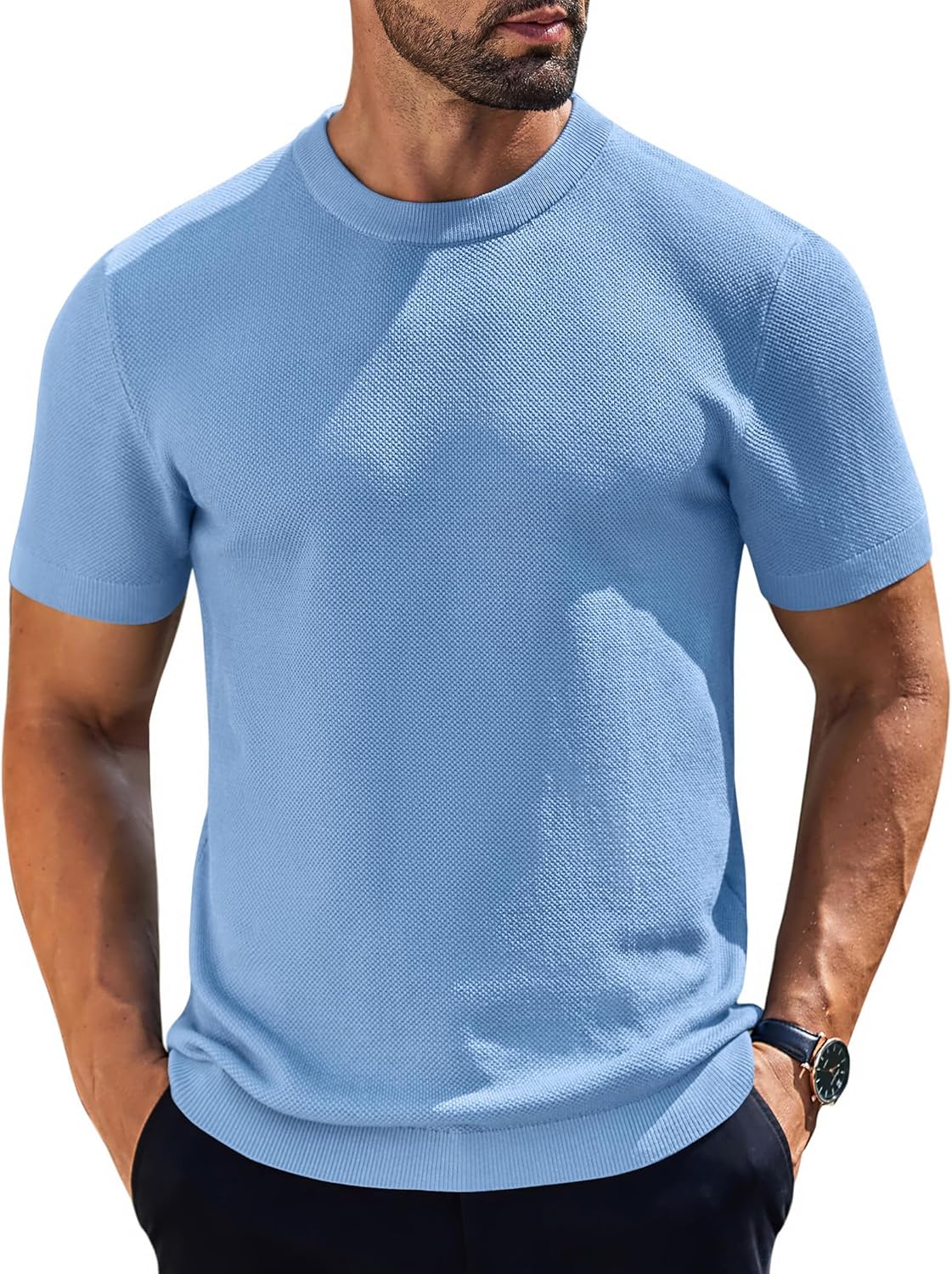 COOFANDY Men’s Short Sleeve Knit T Shirts Casual Crewneck Shirt F