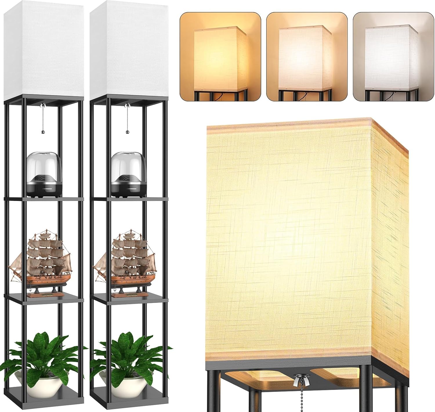 Floor Lamp with Shelves for Living Room 2 Pack, Shelf Floor Lamp
