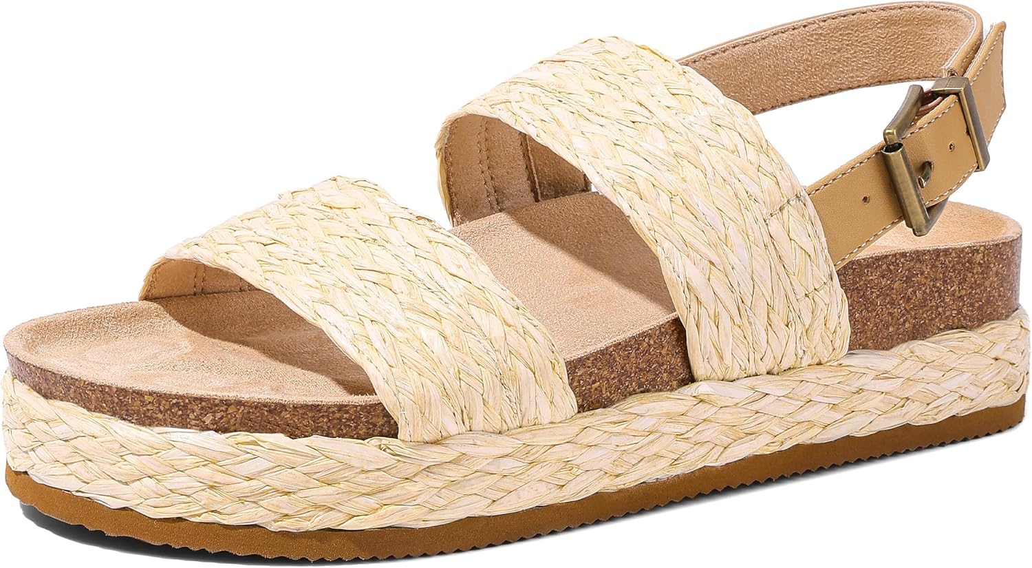 Marc Ford Womens Wedge Platform Raffia Sandal Summer Beach Braide