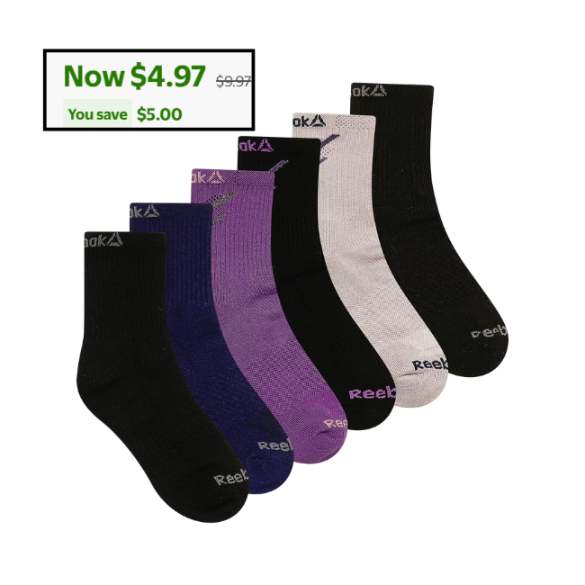 6-Pack Reebok MidCrew Socks Deal: Save $5 at Walmart