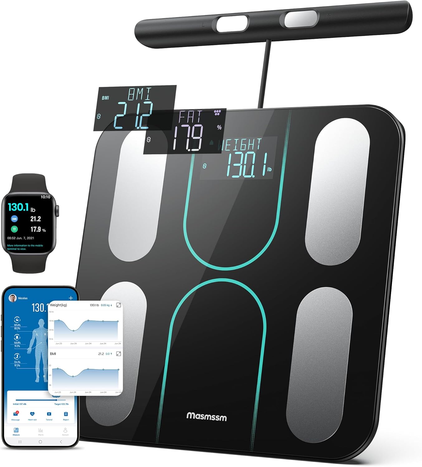 Smart Scale for Body Weight and Fat, 8-Electrode Full-Body Compos