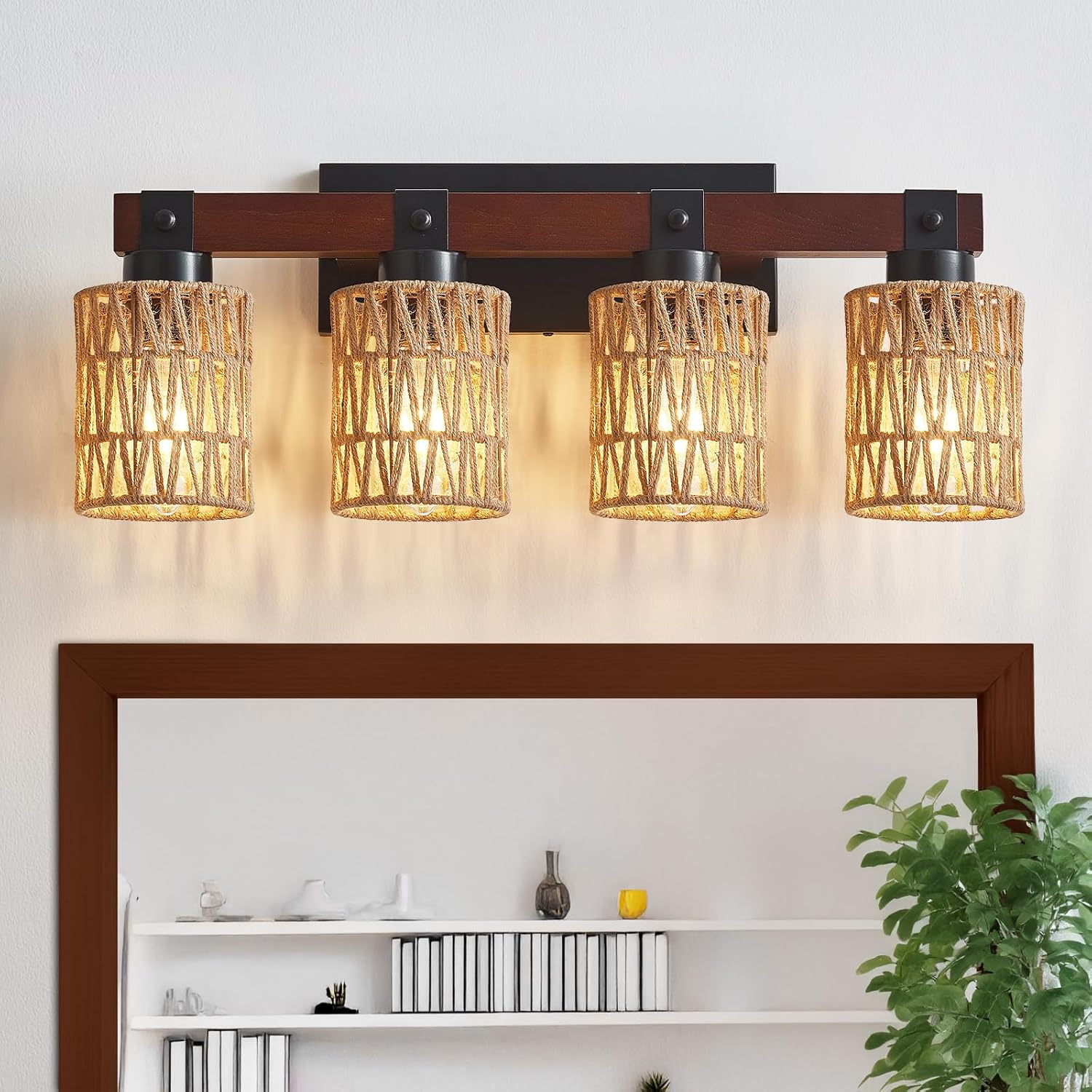 Aixialin 4 Light Bathroom Vanity Light Fixtures, Rustic Style Woo