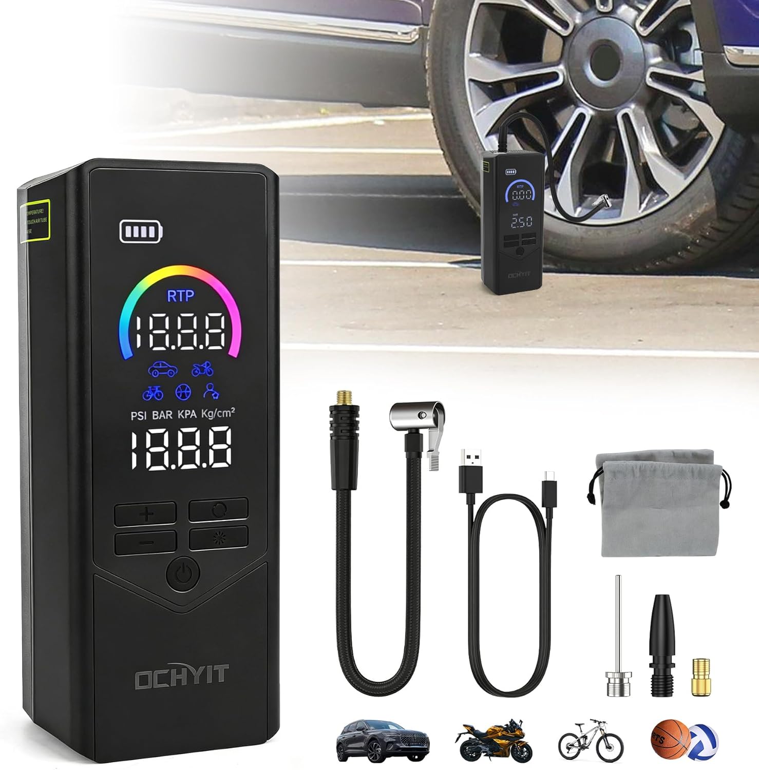 Tire Inflator Portable Air Compressor, Upgraded Color LED Screen