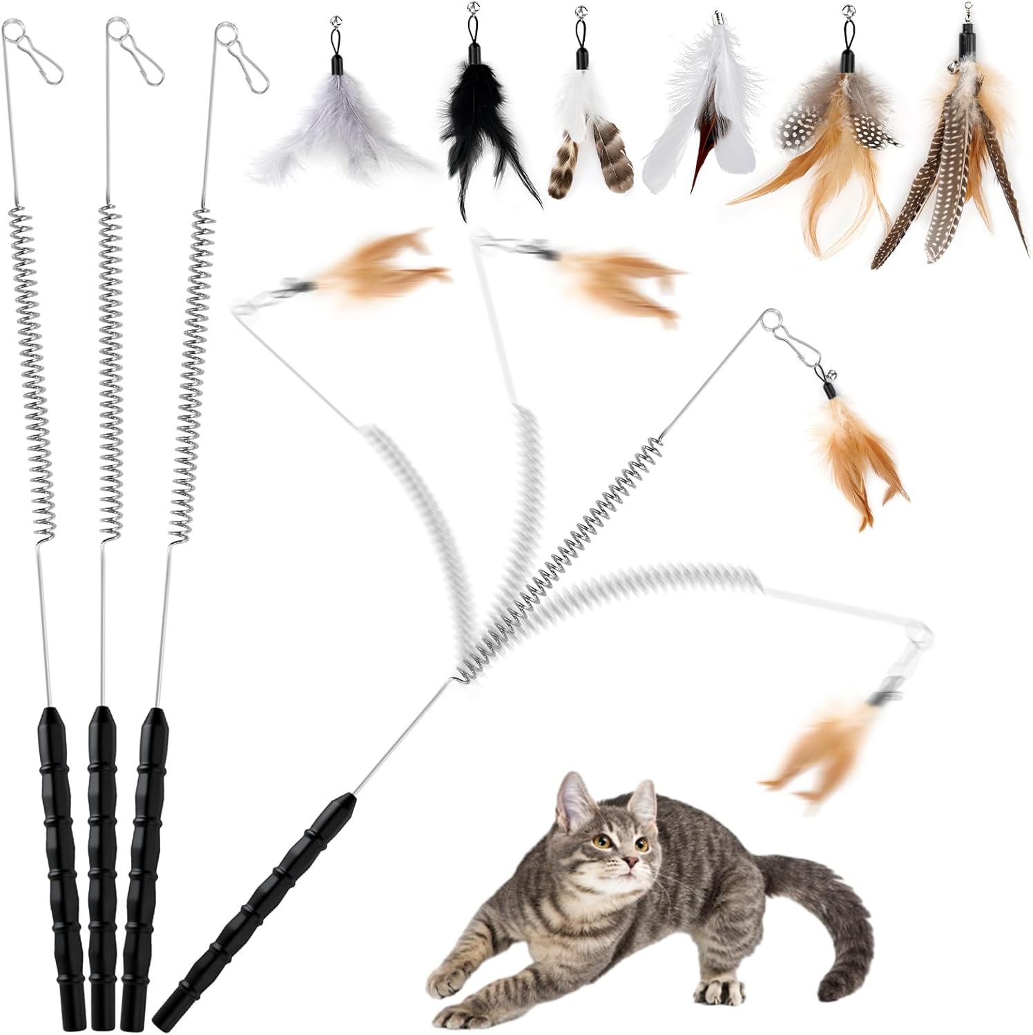 ROSAUI Durable Cat Wand Toy Set for Cats, 4 Steel Wire Tease deal at Amazon