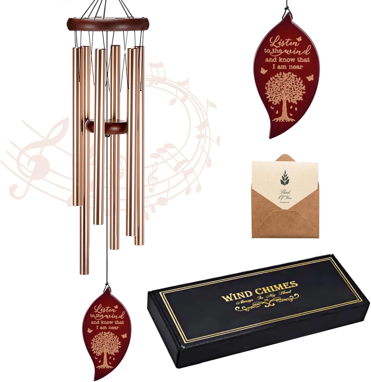 Memorial Wind Chimes with Engraved Tree of Life, 32″ Sympathy Win