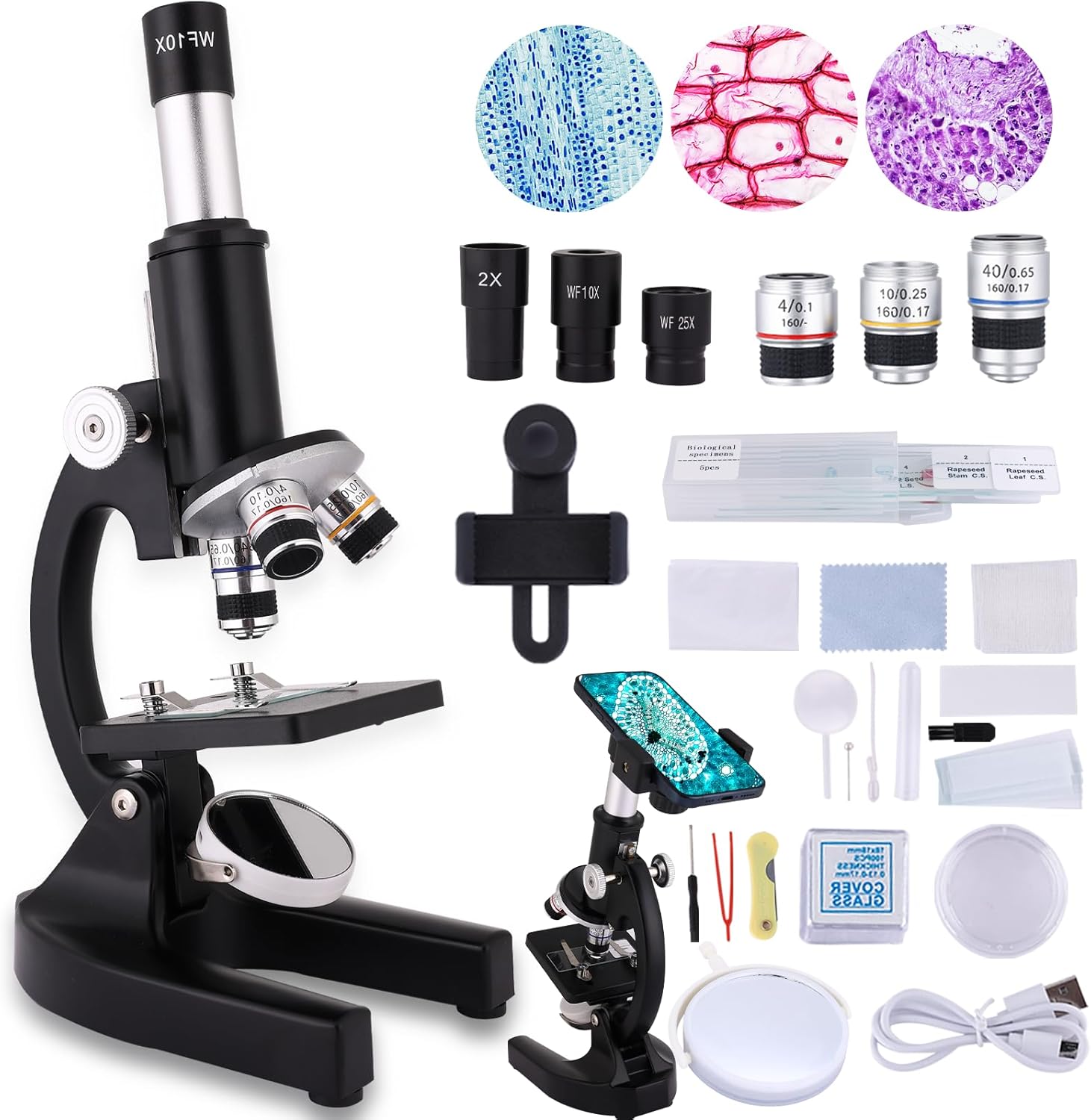 Microscope for Kids & Adults,40X-2000X Microscope with Phone Adap