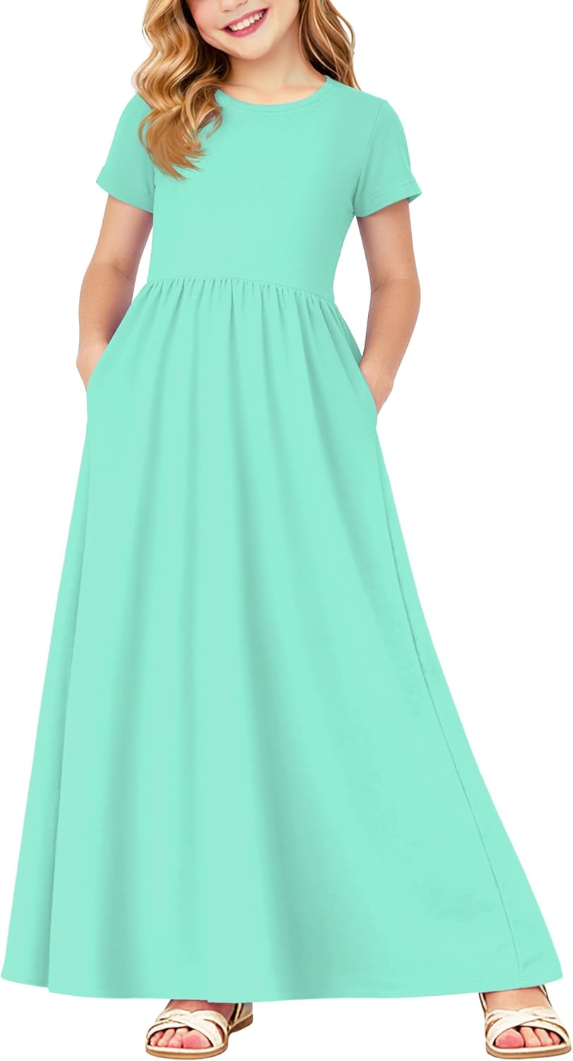 Deerose Girls Maxi Dresses Floor Length Elastic Waist Dress Summe