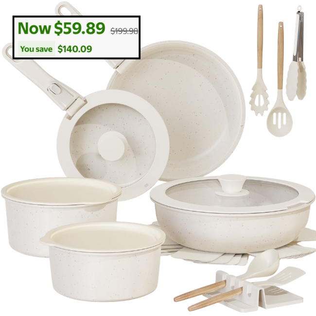 20 Piece Pots and Pans Set Non Stick Deal: Save $11 at Walmart