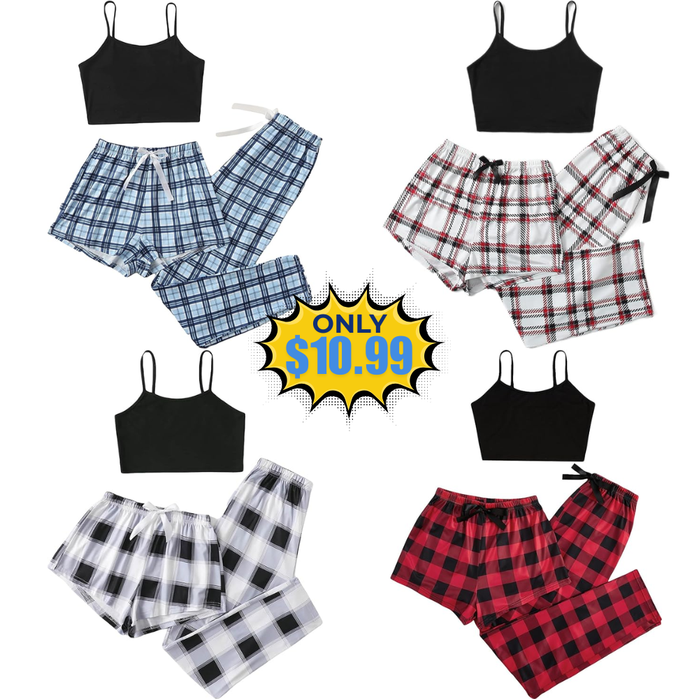 GORGLITTER Women’s 3 Piece Plaid Pajamas Deal: Save 39%