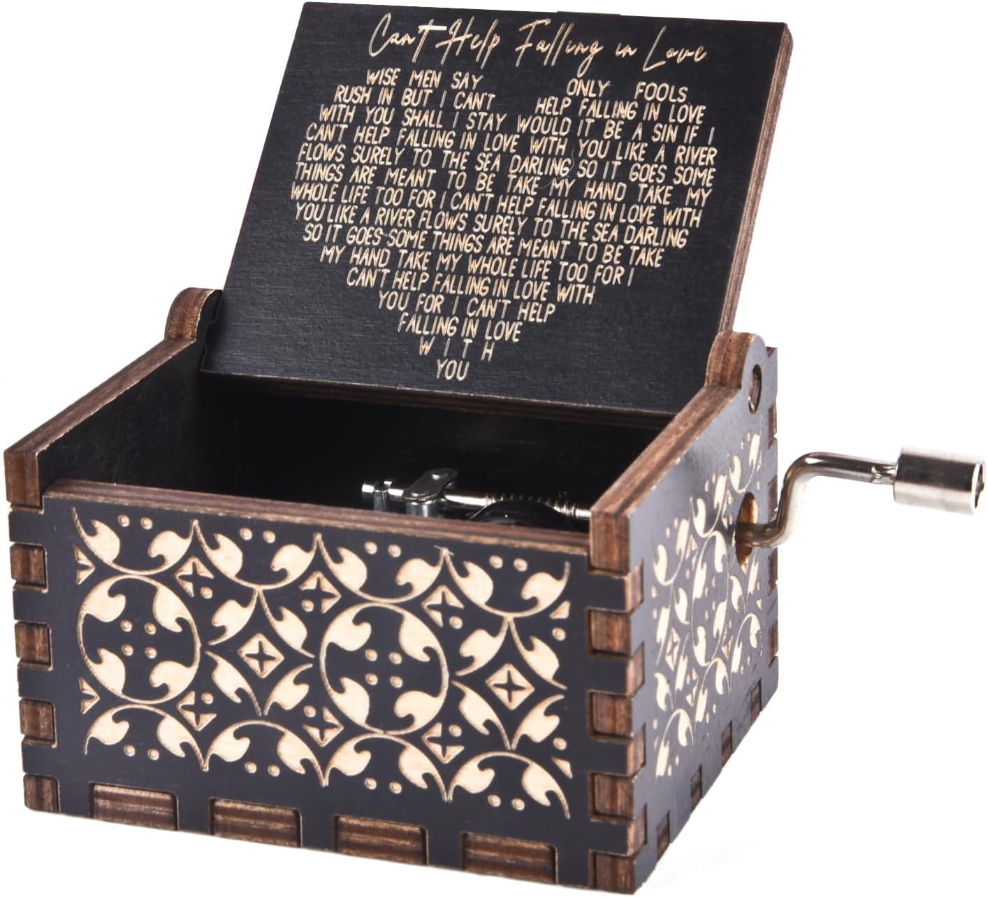 byykit Can’t Help Falling in Love Wood Music Box, Antique Engrave