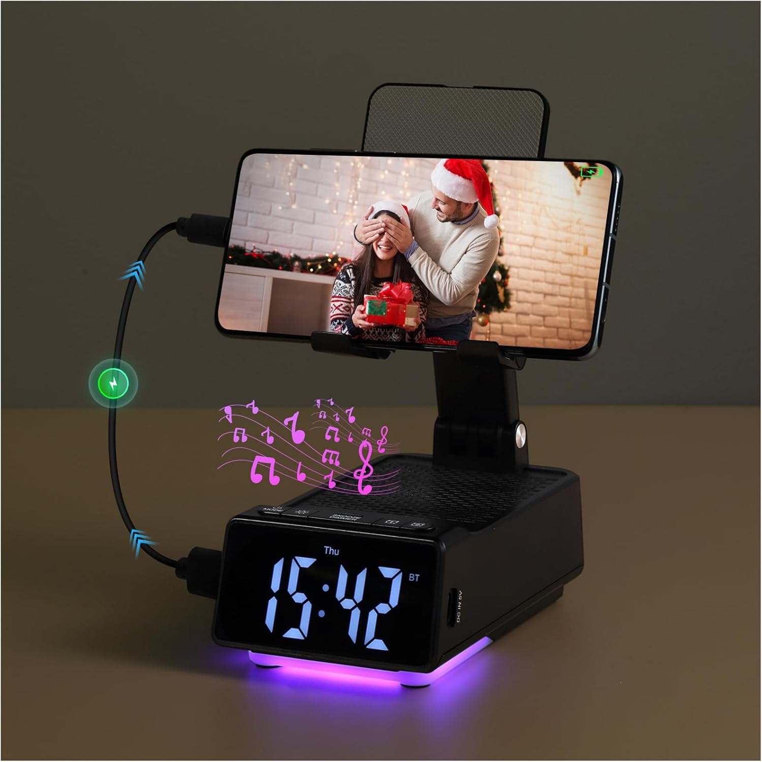 7 in 1 Phone Stand Bluetooth Speaker with Alarm Clock Deal