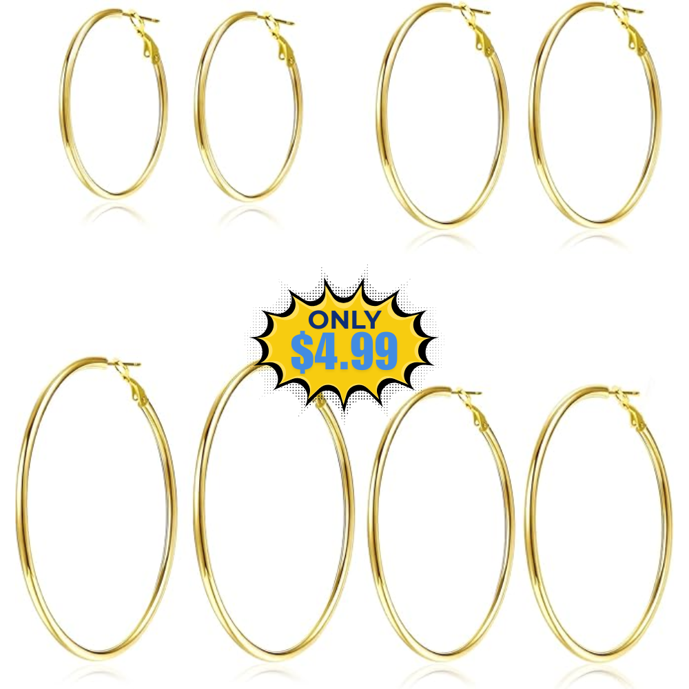 4 Pairs Silver Gold Hoop Earrings Deal: Save 50%