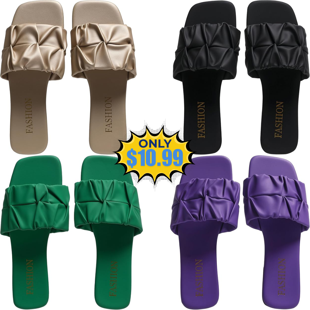 Women’s Pleated Square Toe Slide Sandals Deal: Save 15%