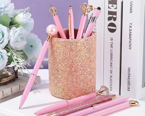 9 Pcs Pink Pens Deal with Pen Holder