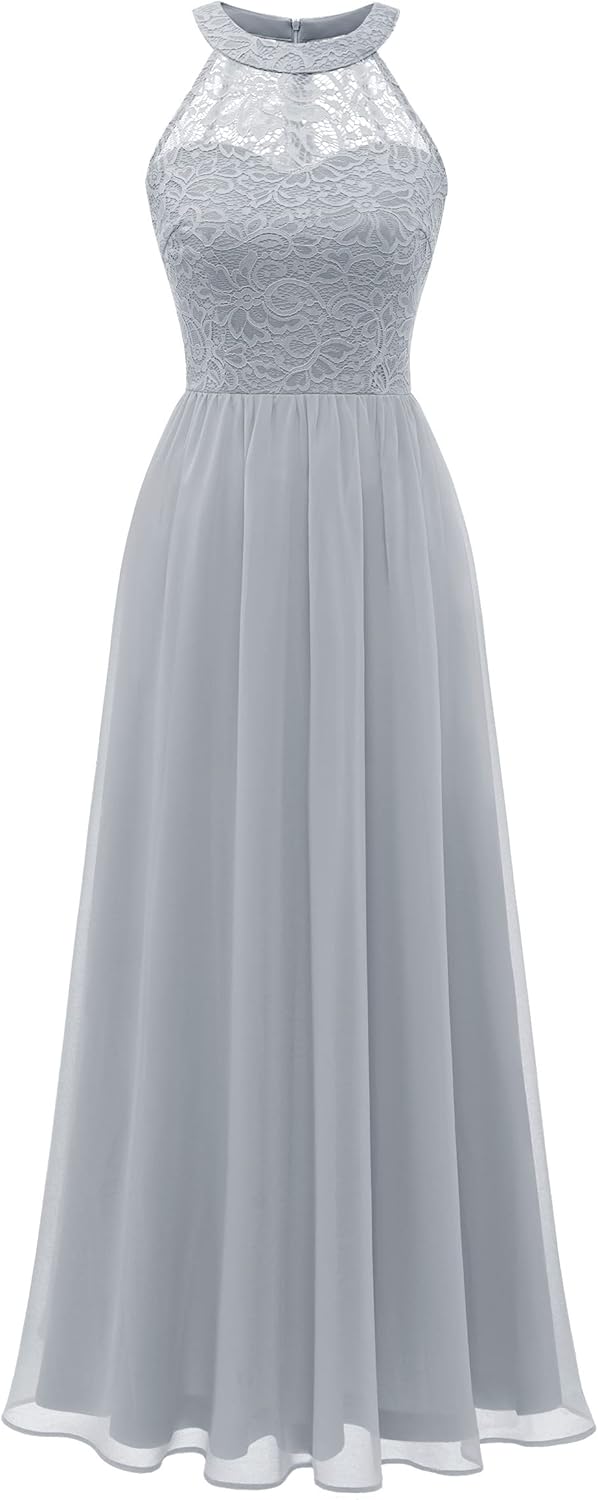 Wedtrend Grey Women's Halter Ball Gowns Floral Lace Chiffon  deal at Amazon