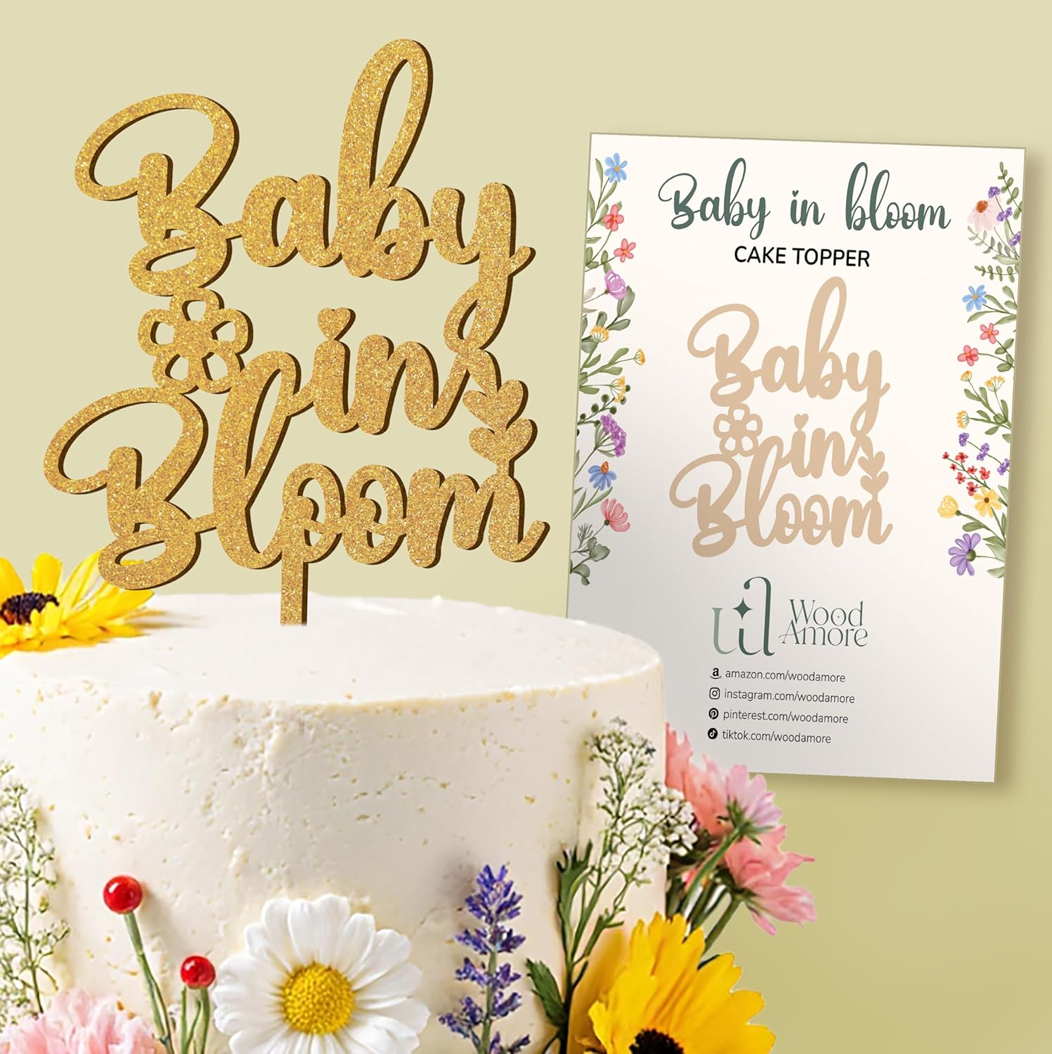 Woodamore Baby In Bloom Cake Topper - Wood Baby Shower Cake  deal at Amazon