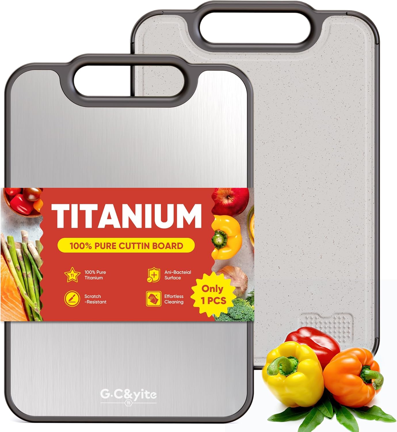 G.C&yite Titanium Cutting Board for kitchen, 2-in-1 Pure Tit deal at Amazon