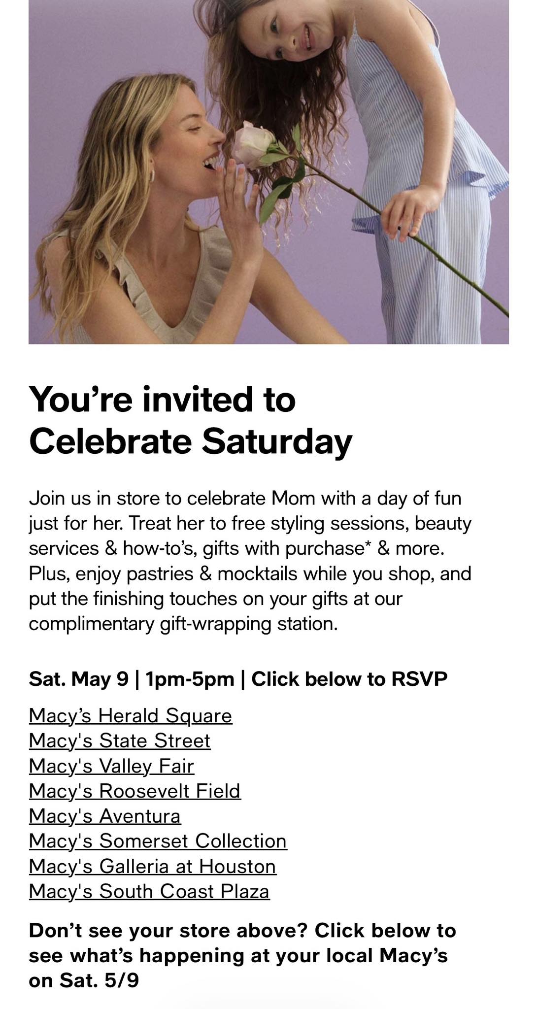 Macy's Saturday Celebration: Free Styling, Beauty Services & More on May 9th