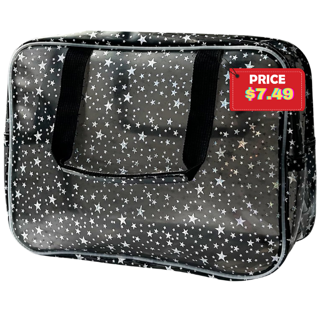 The current image has no alternative text. The file name is: Black-Holographic-Star-Cosmetic-Bag.png
