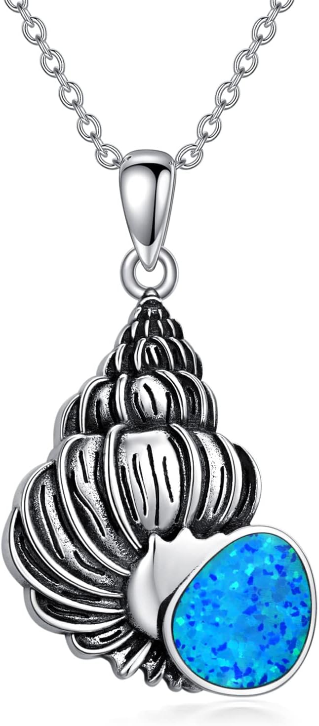 PROESS Conch Seashell Necklace Sterling Silver Blue Opal Con deal at Amazon