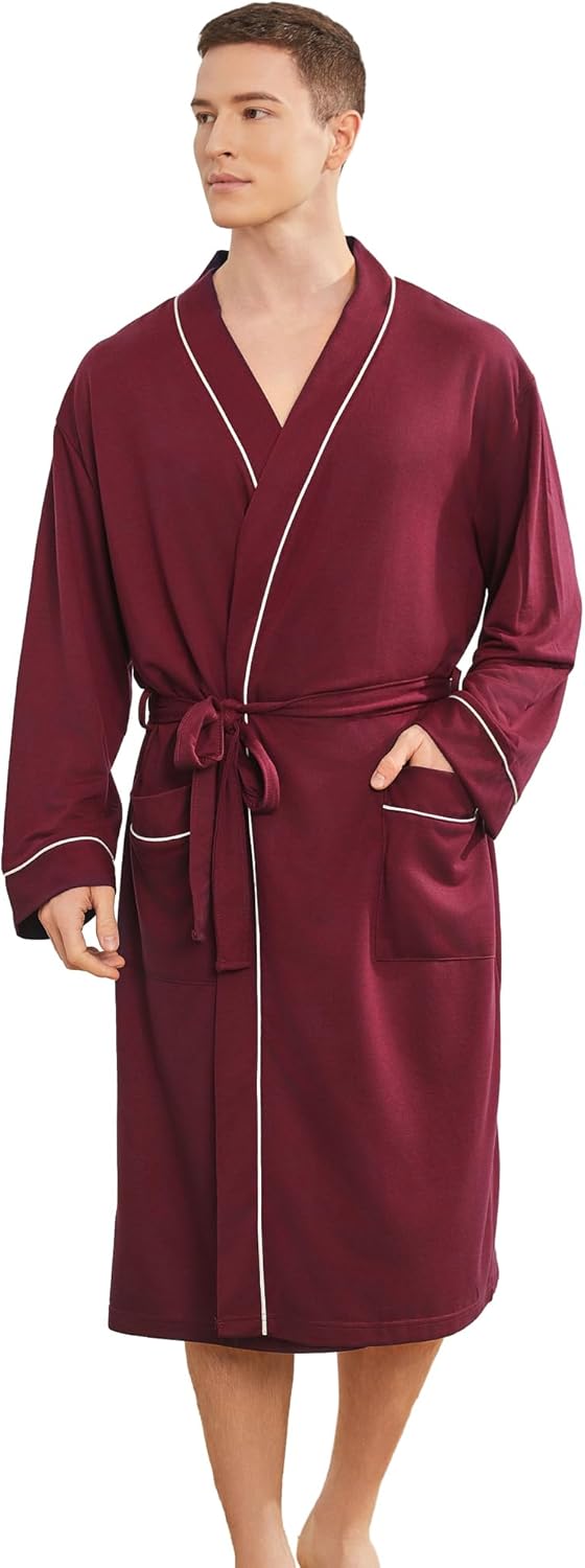 YOIPNEF Mens Lightweight Robe, Knit Kimono Bathrobe Spa Sleepwear