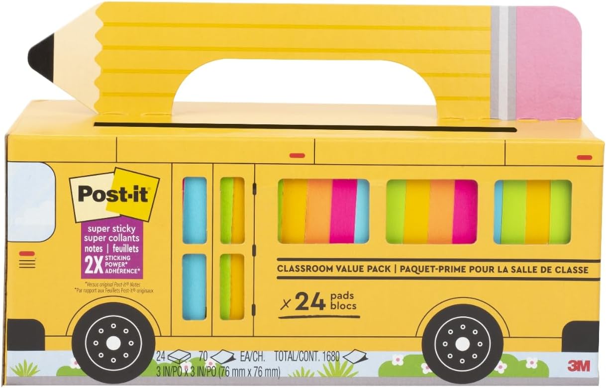 Post-It Notes 24-Pack School Bus Carry Case Just