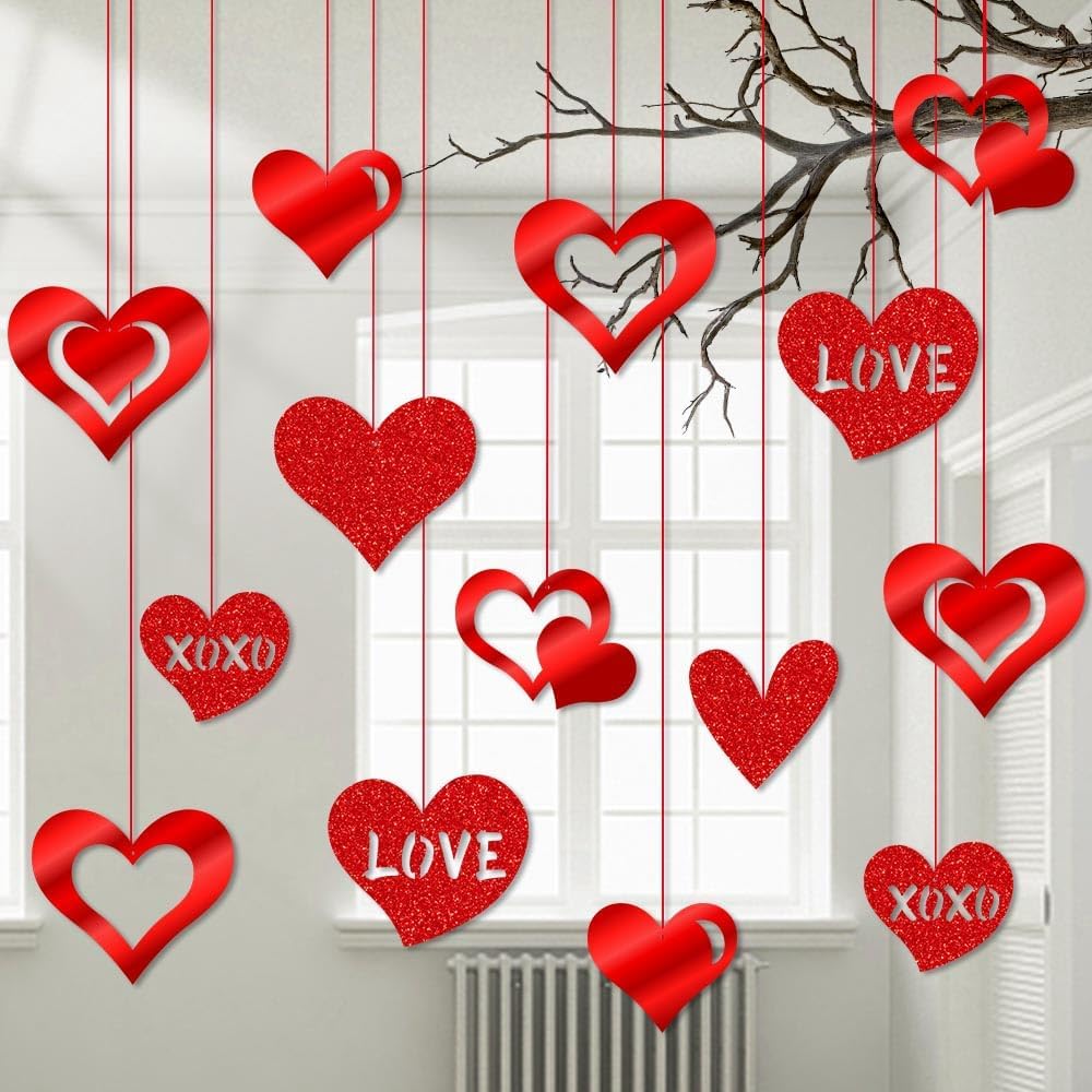 16 Pack Valentines Hanging Decorations-Valentine Heart Decor deal at Amazon