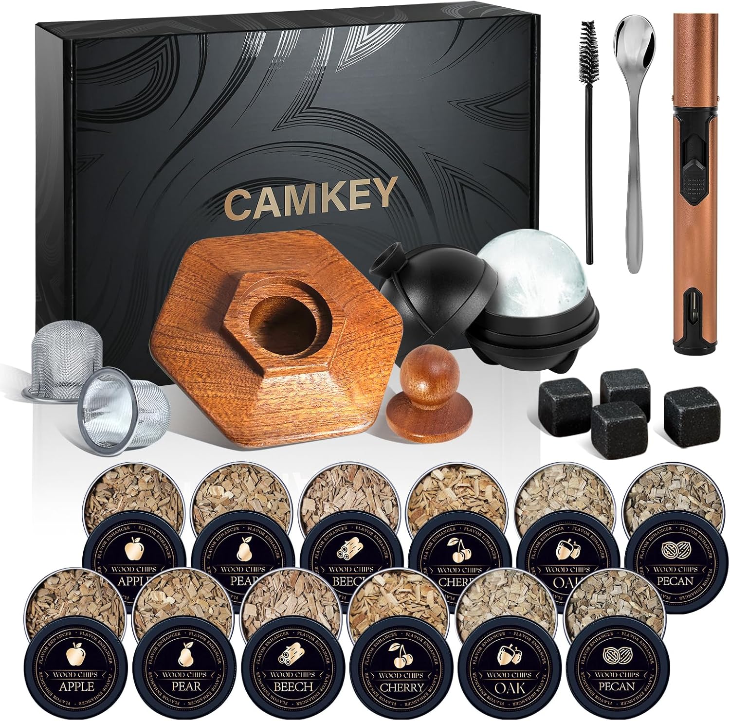 23Pcs Whiskey Smoker Kit with Torch-12 Wood Chips, Ice Ball  deal at Amazon
