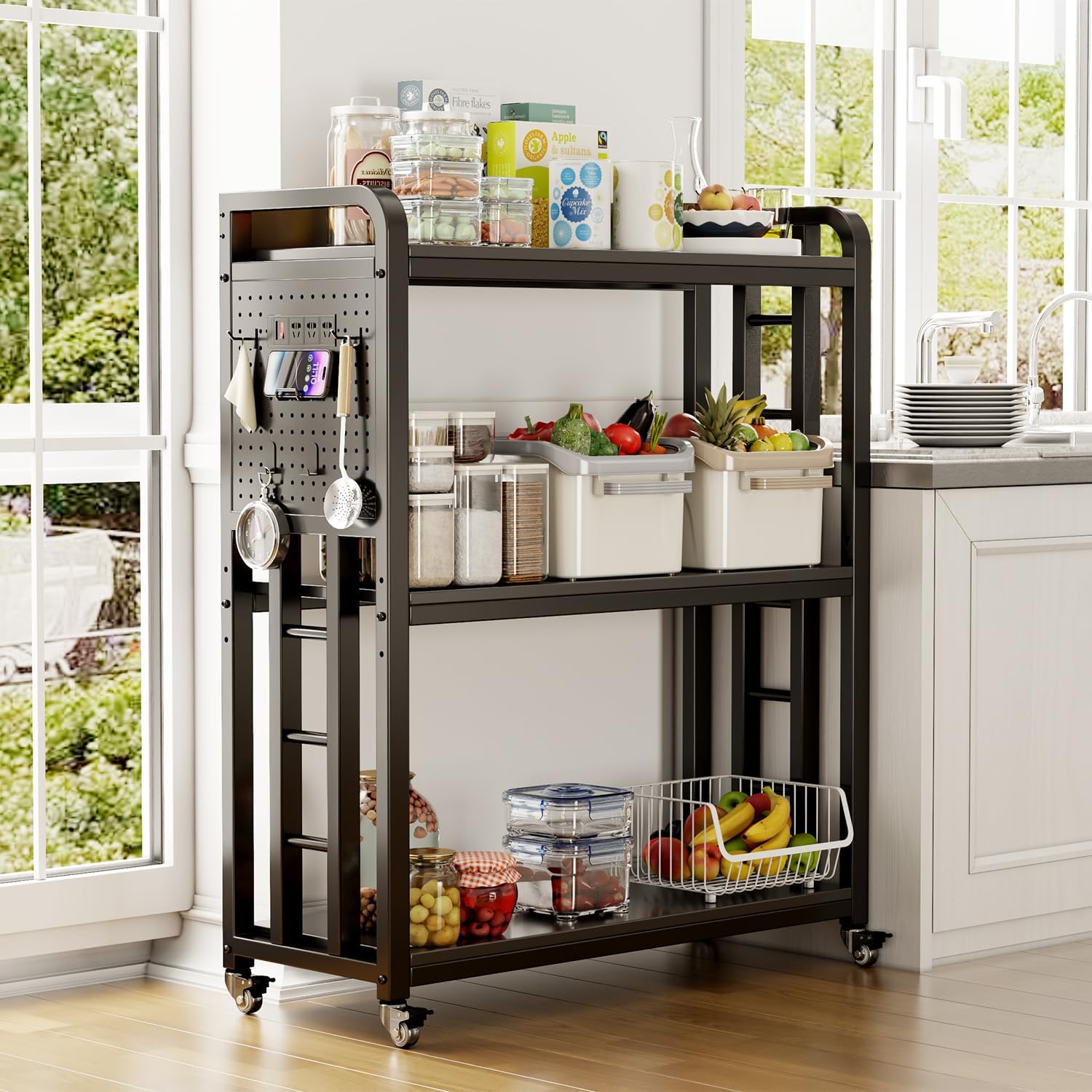 SIREDEEP Bakers Rack with Power Outlet, Free Standing Kitche deal at Amazon