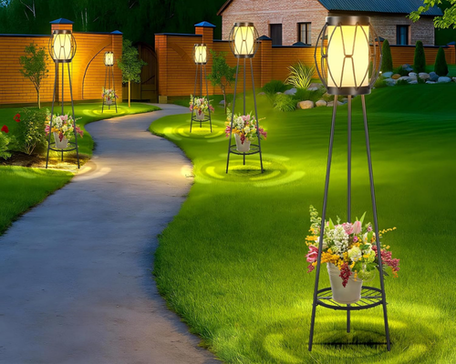 2 Pack Solar Powered Tripod Floor Lamp with Plant Stand Deal