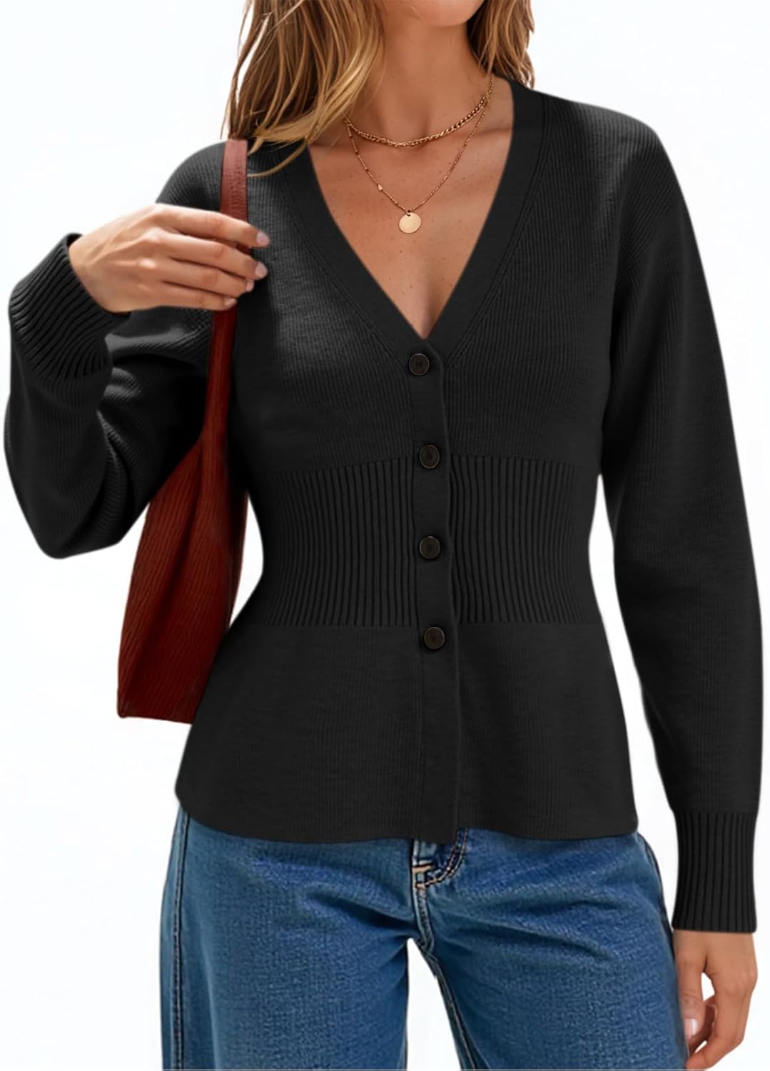 Cicy Bell Womens V Neck Cardigan Sweaters Long Sleeve Cinched Wai