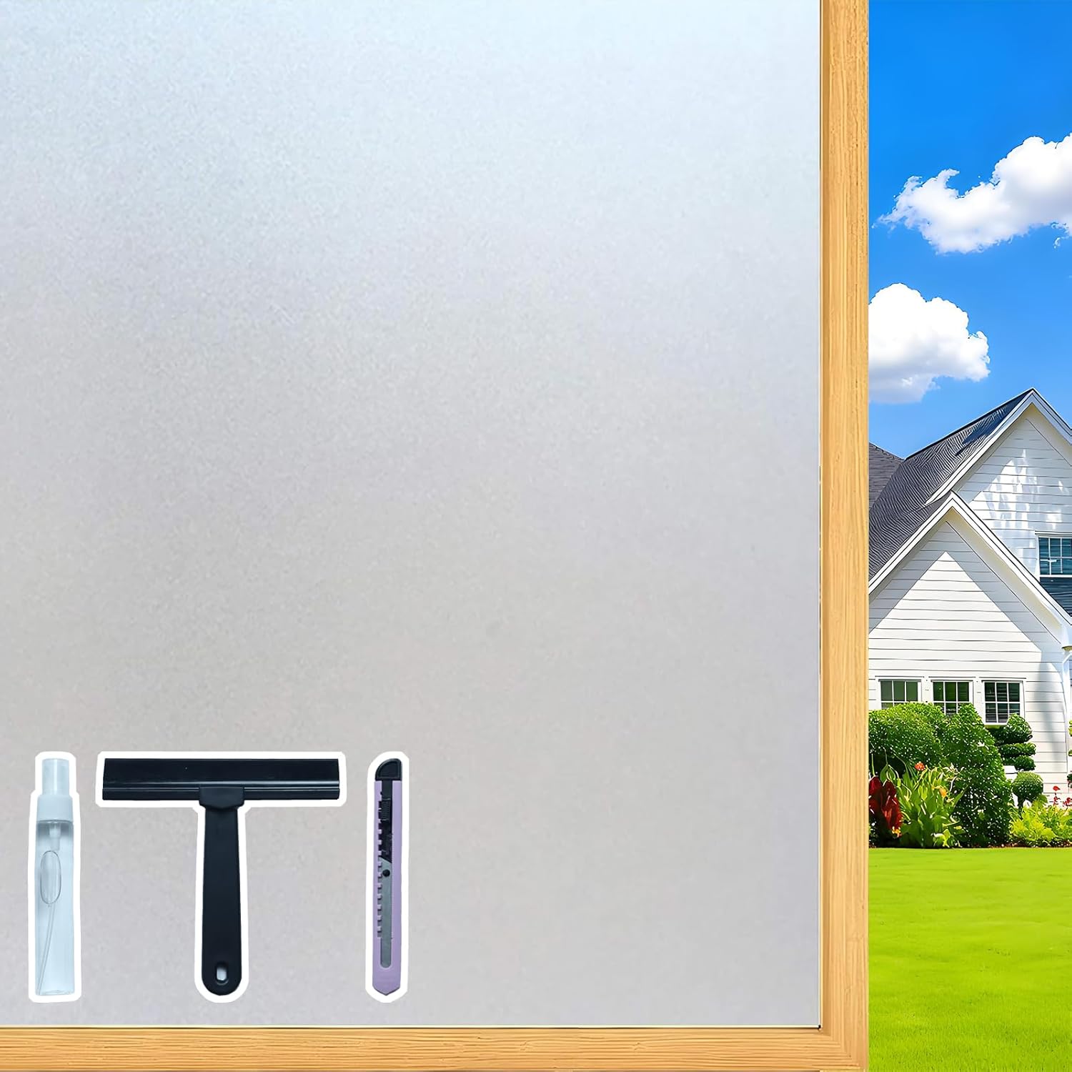 ZHMRROAD Frosted Glass Window Privacy Film Removable Heat Blockin