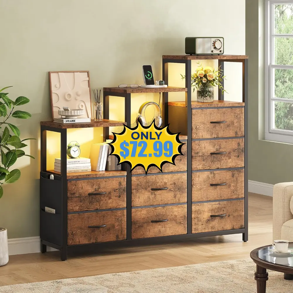 9 Drawer Dresser with LED Lights Deal: Save 48%