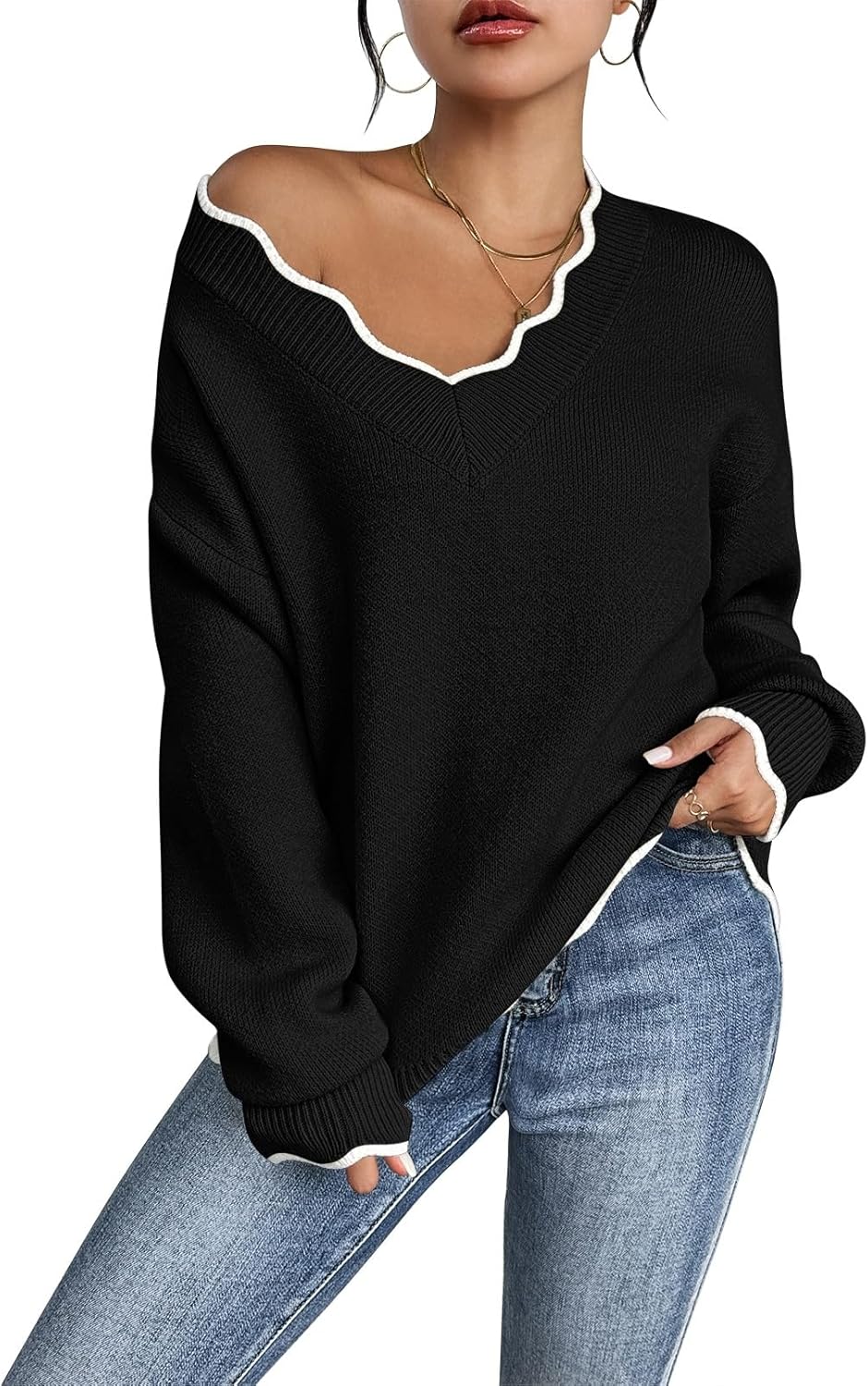 Pink Queen Women's Fall Oversized V Neck Fuzzy Sweaters 2025 deal at Amazon
