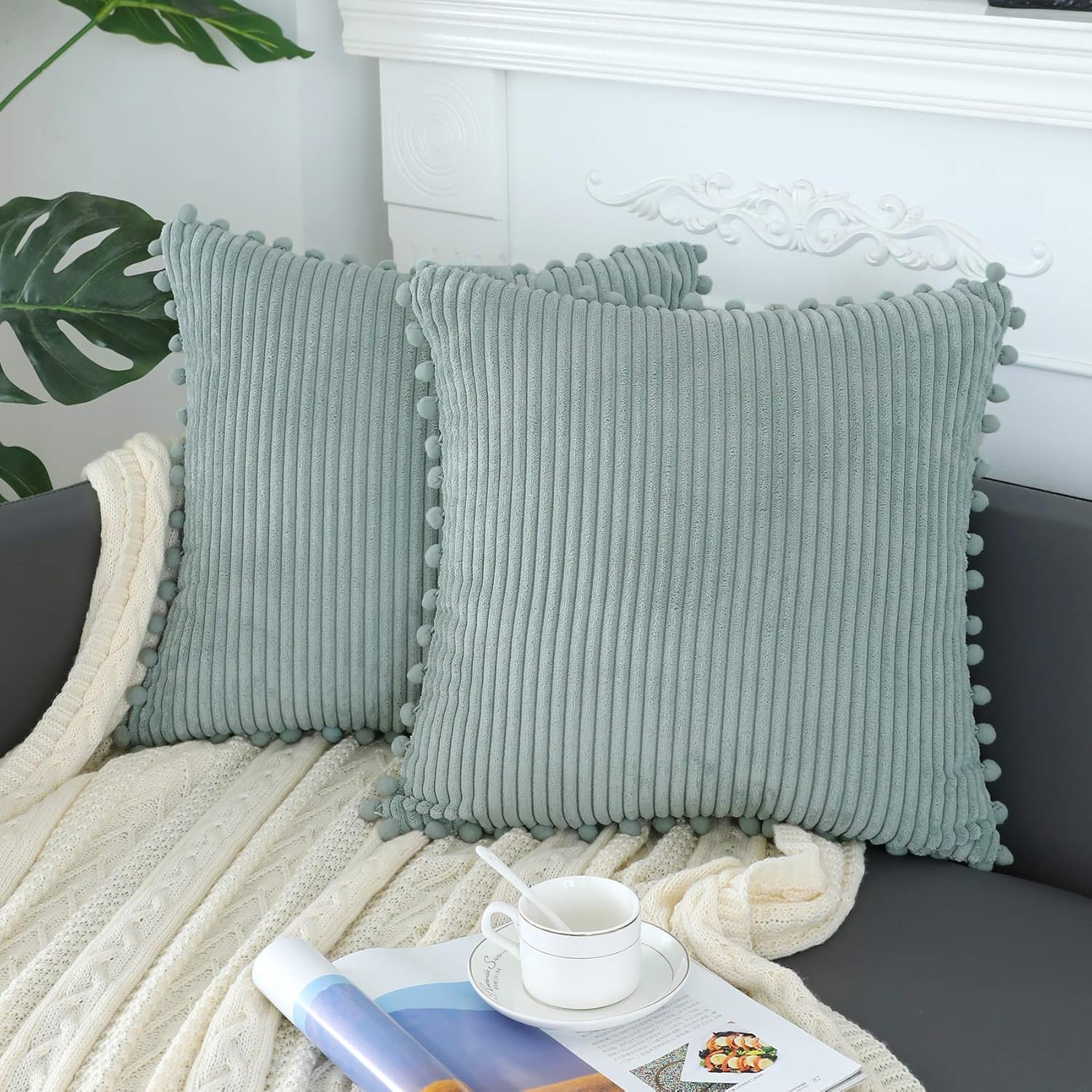 sykting Grey Blue Throw Pillow Covers 20×20 inch Soft Striped Boh