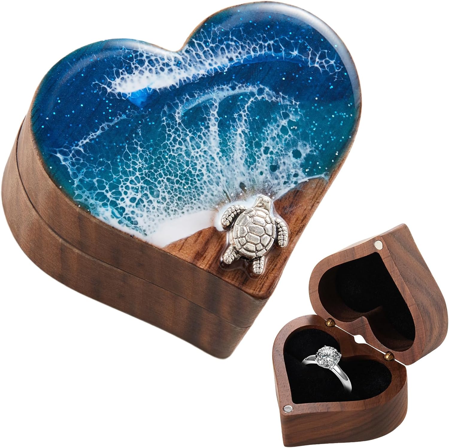 SAMAH Ocean Resin Heart Engagement Ring Box, Birthday Gifts for W