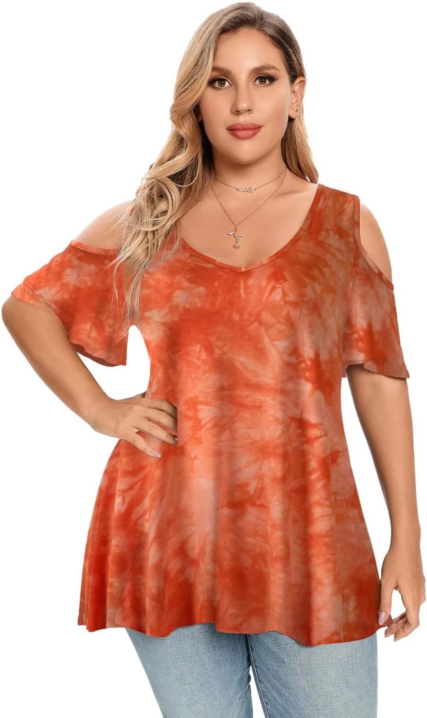 LARACE Plus Size Tunic Tops For Women V neck Short Sleeve Floral