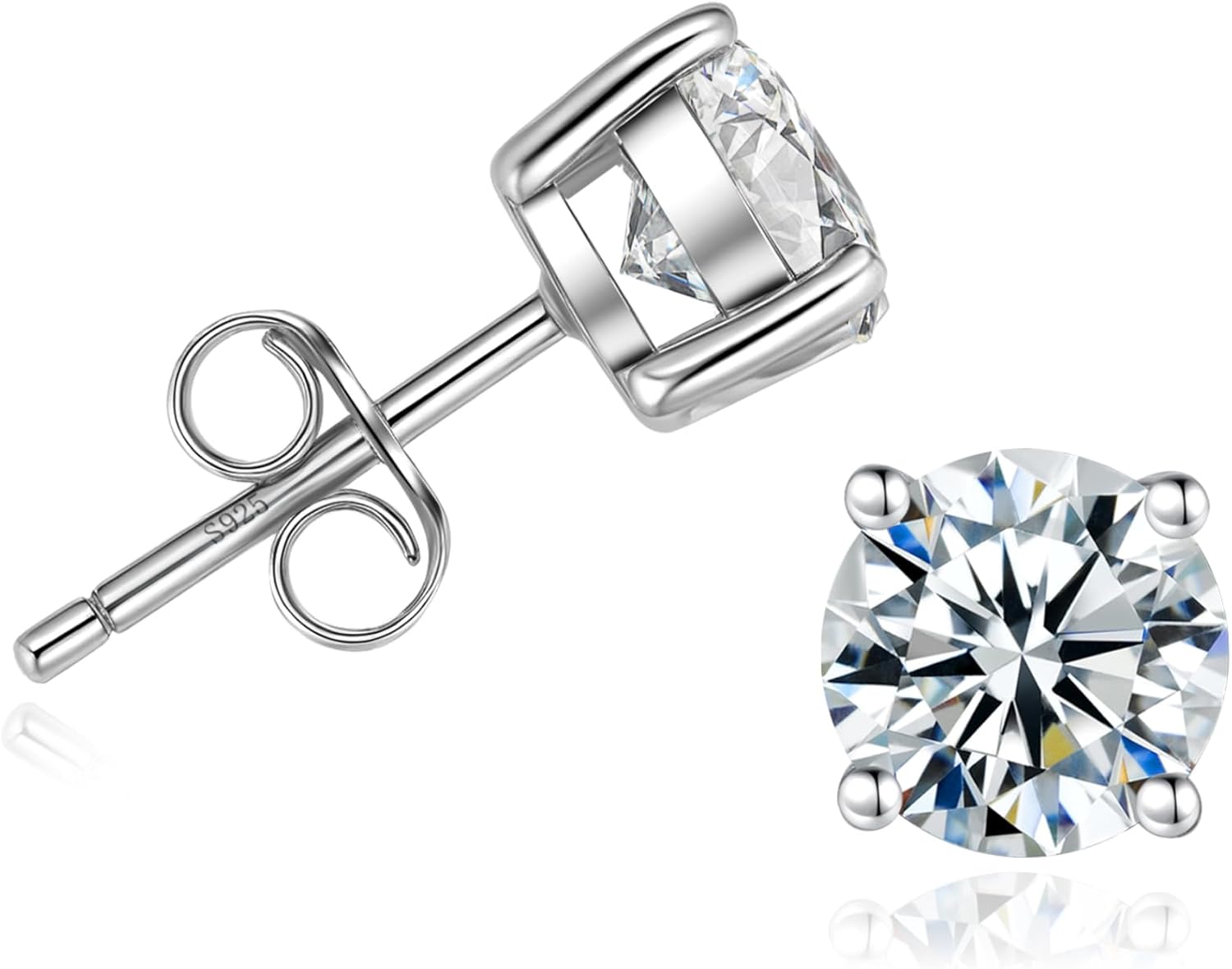 Handi Queen Moissanite Sterling Silver Stud Earrings, 18K Wh deal at Amazon