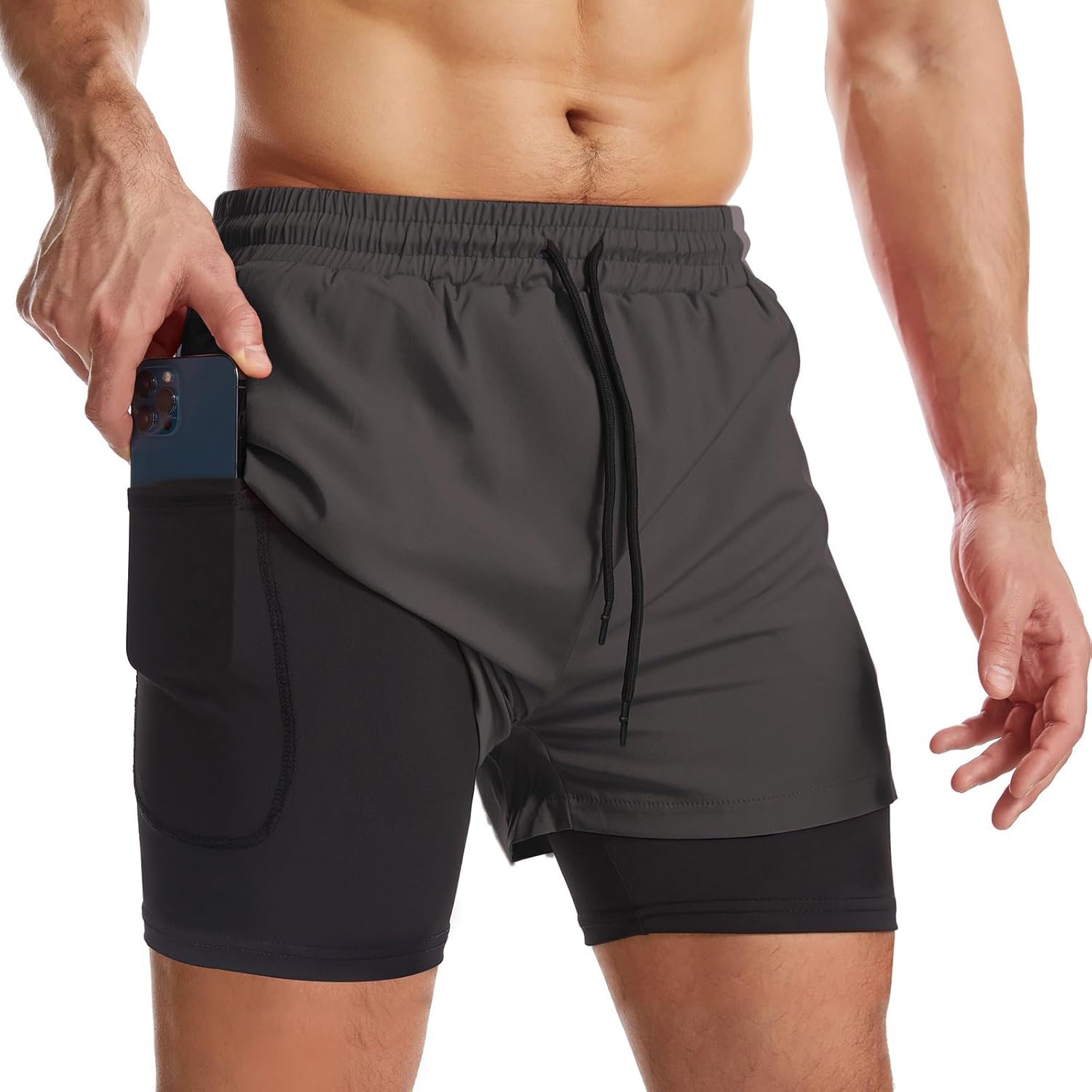 Surenow Mens 2 in 1 Running Shorts Quick Dry Athletic Shorts with