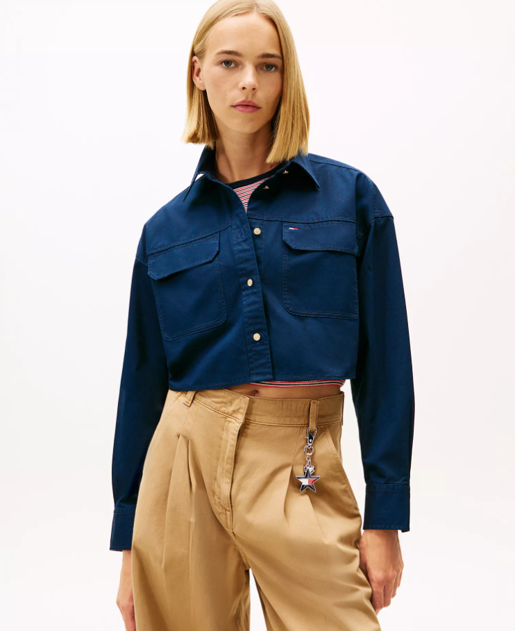 Tommy Jeans Women’s Cropped Utility Shirt Jacket Deal at Macy’s: Save $69.67