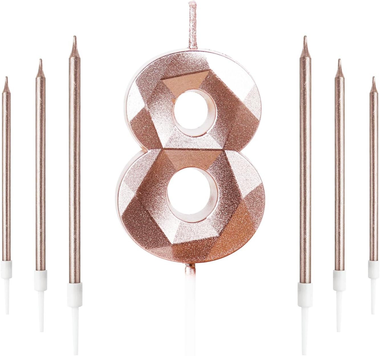 Rose Gold Birthday Candles Number 8 Candle with 6pcs Long Bi deal at Amazon