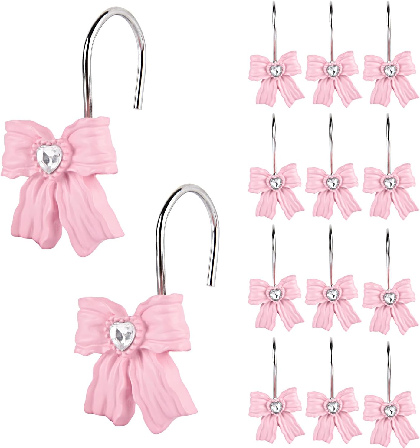 12PCS Shower Curtain Hooks Rings,Pink Bow Resin Curtain Hooks Sho