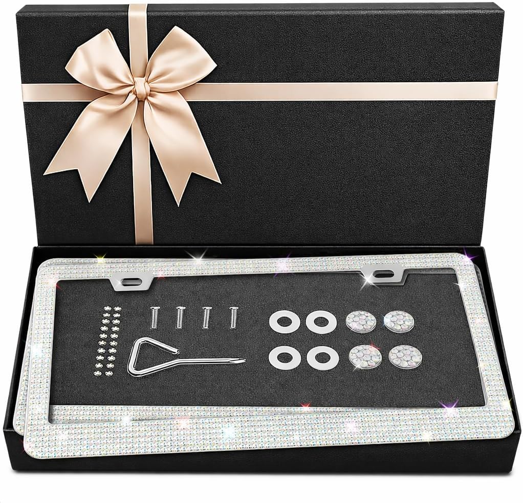 2 Pack Bling License Plate Frame for Women – Stainless Steel deal at Amazon