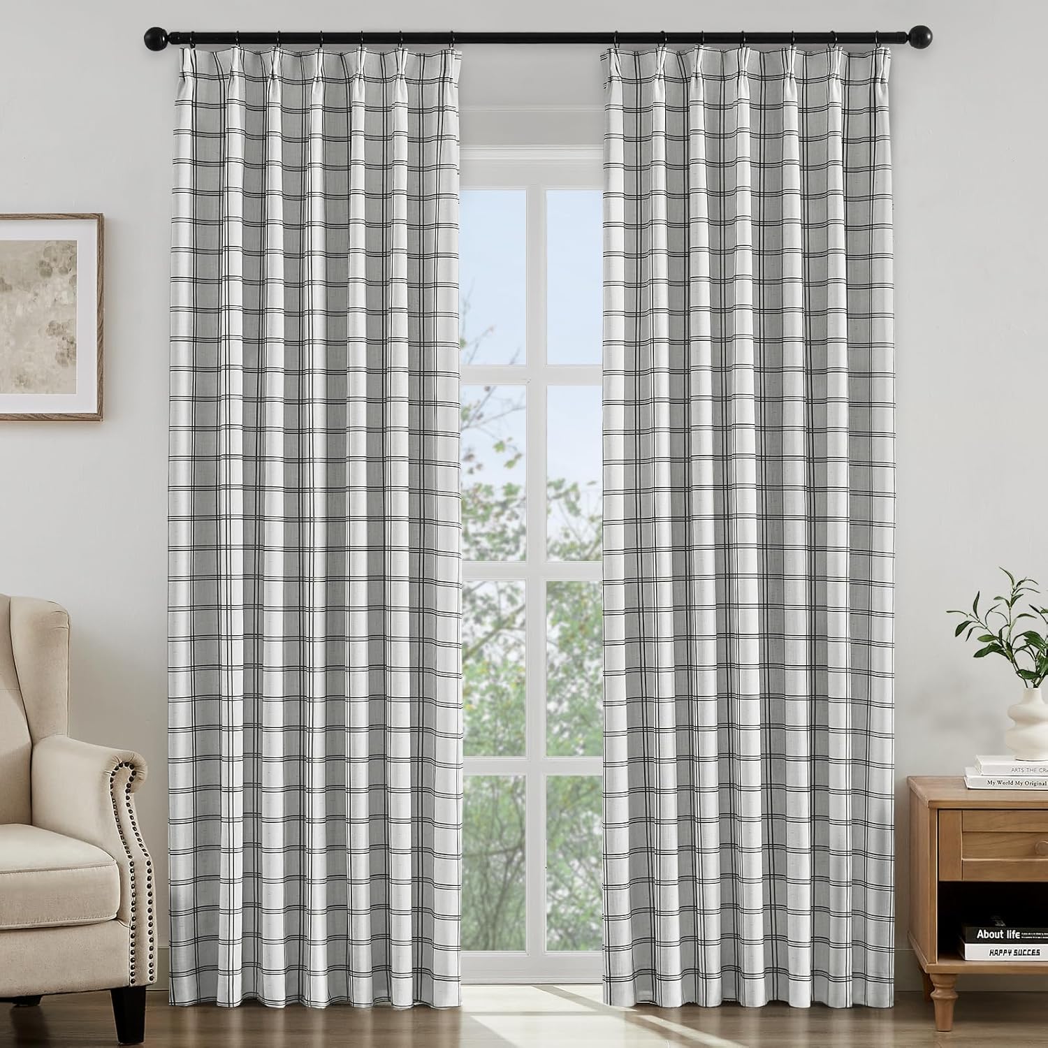 HOMEIDEAS 100% Blackout Plaid Pinch Pleated Curtains, Gingha deal at Amazon